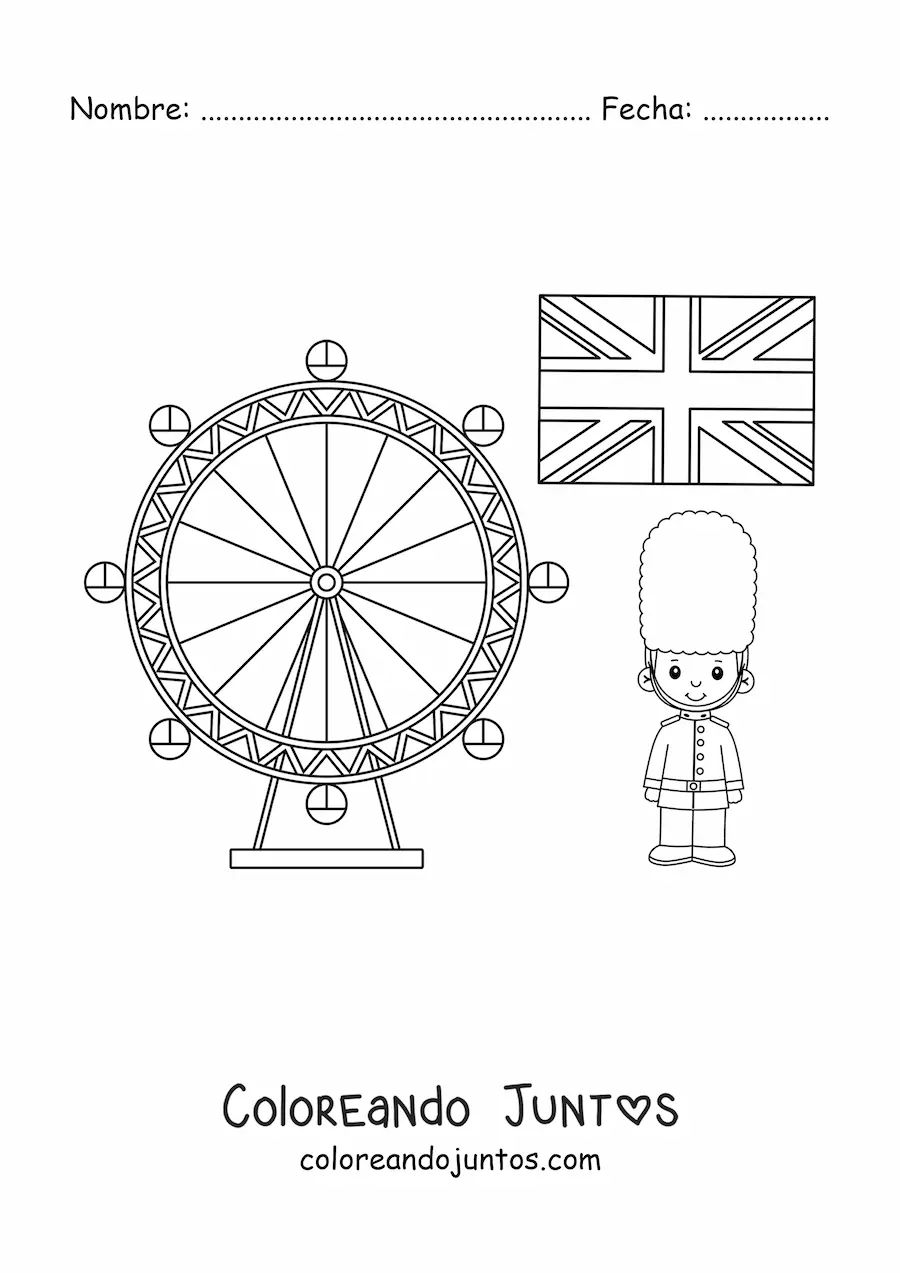 Imagen para colorear de bandera del reino unido con el london eye