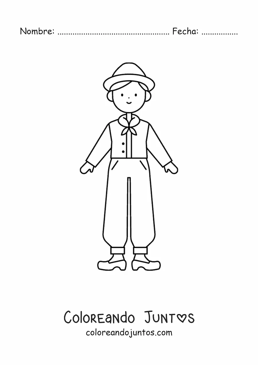 Imagen para colorear de niño holandés con traje tradicional