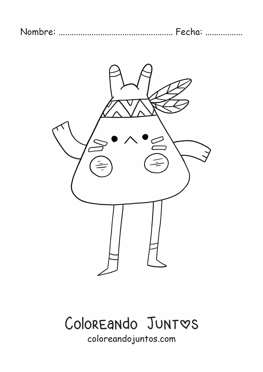 Imagen para colorear de indígena americano animado kawaii