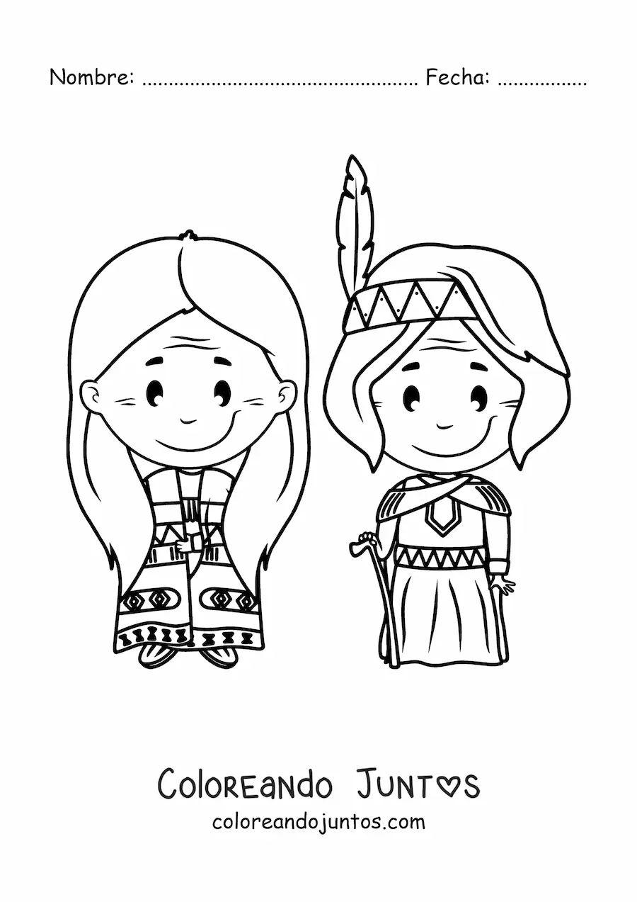 Imagen para colorear de indígenas nativos americanos animados