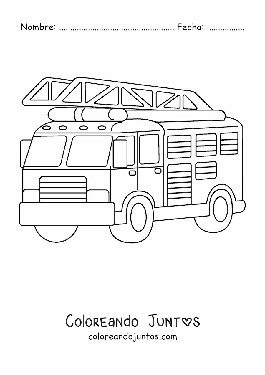 Imagen para colorear de un camión de bomberos estacionado