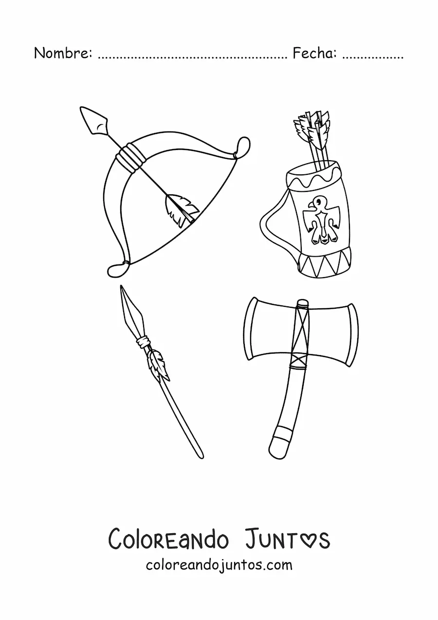 Imagen para colorear de armas de tribus nativas americanas