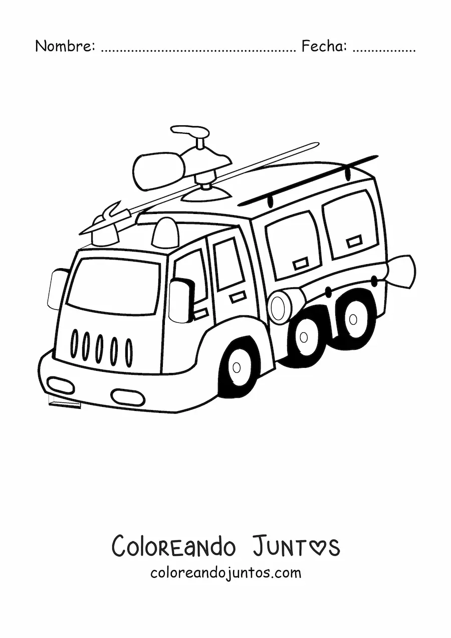Imagen para colorear de un camión de bomberos a toda velocidad
