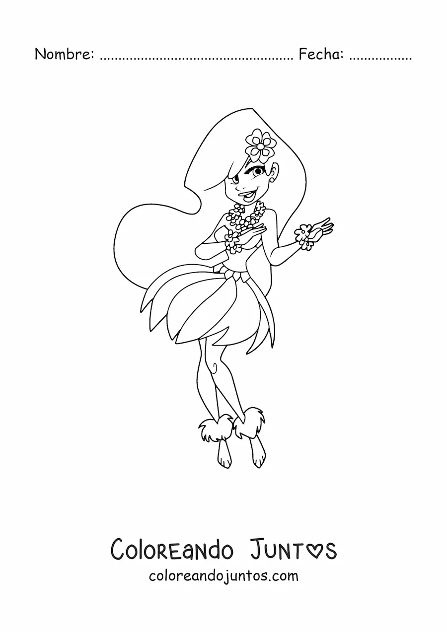 Imagen para colorear de bailarina de hula animada