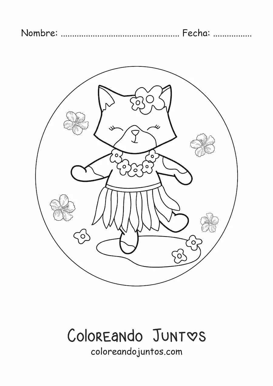 Imagen para colorear de gata animada bailando el hula