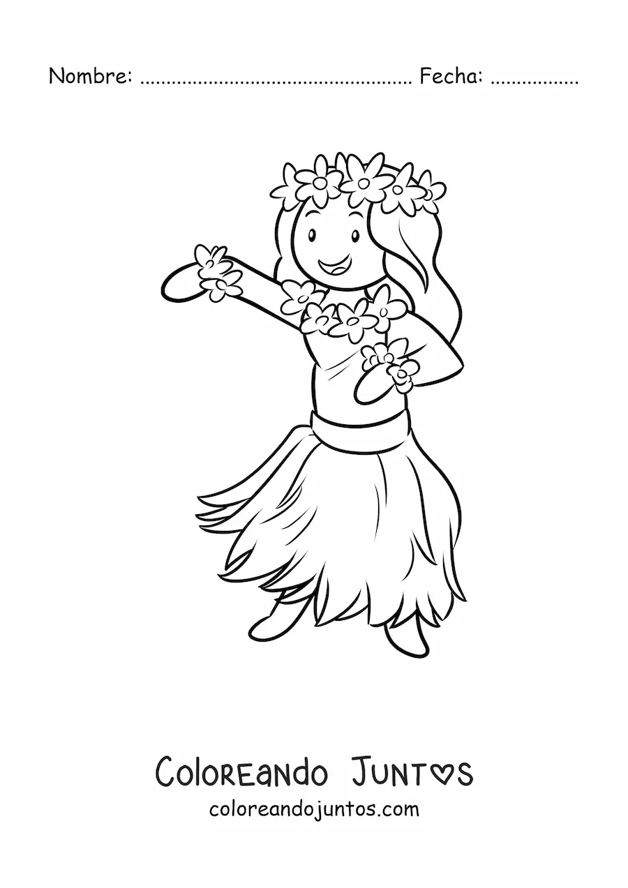 Imagen para colorear de niña bailarina de hula