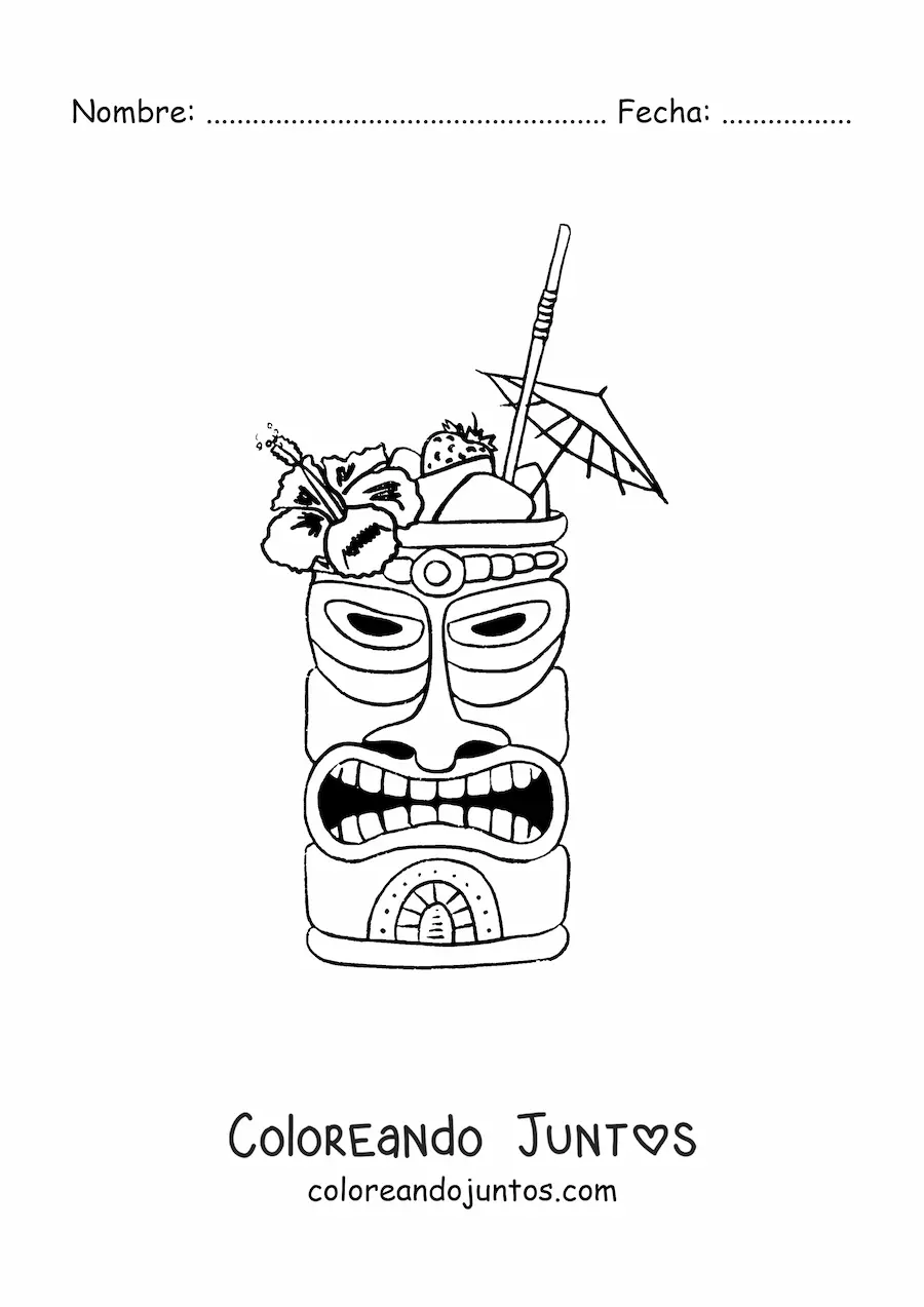 Imagen para colorear de bebida de fiesta hawaiana