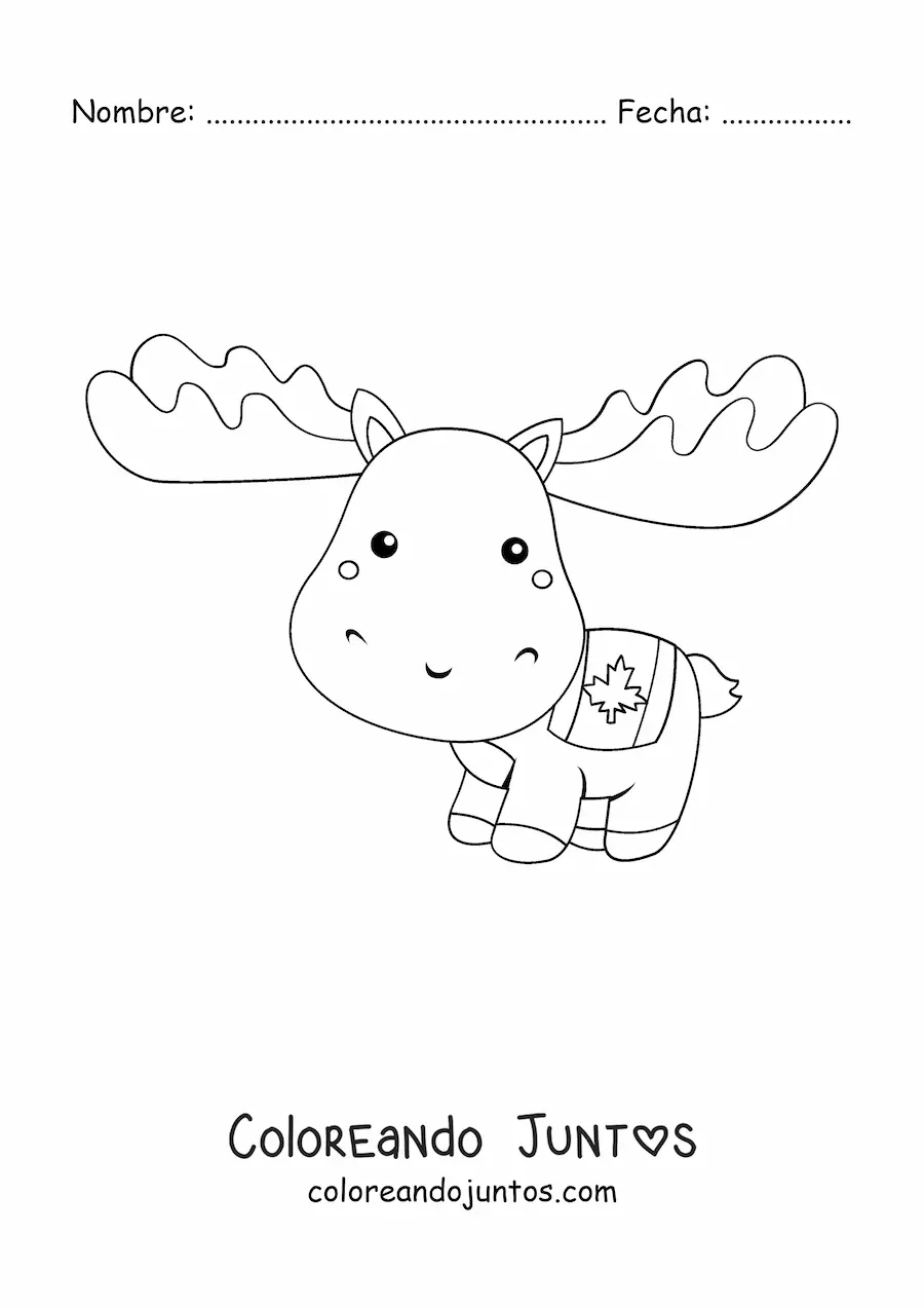 Imagen para colorear de alce de canadá animado kawaii