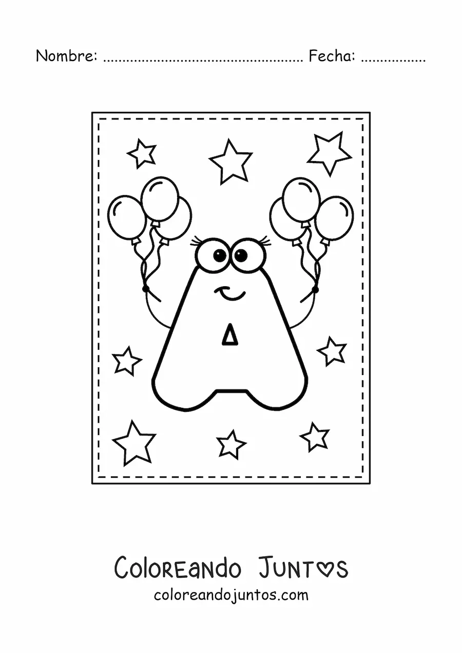 Imagen para colorear de la letra a mayúscula animada con globos