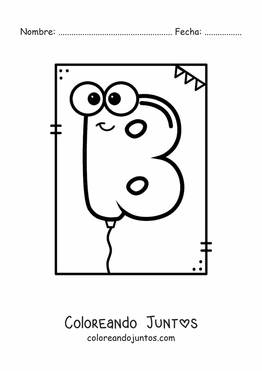Imagen para colorear de la letra b animada con forma de globo