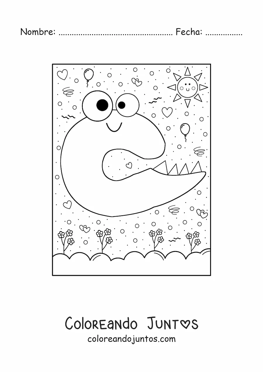 Imagen para colorear de la letra c animada con forma de monstruo con dibujos animados