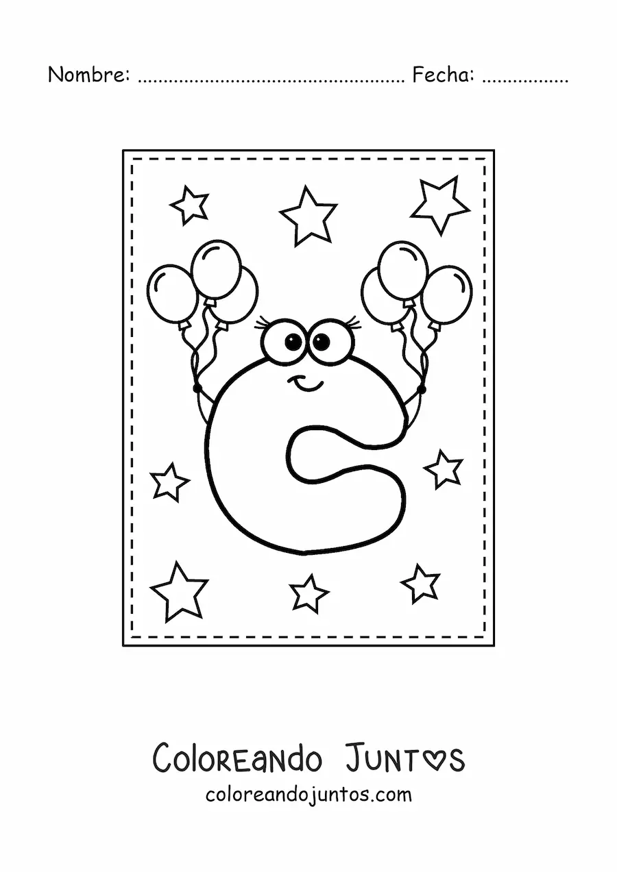Imagen para colorear de la letra c mayúscula animada con globos