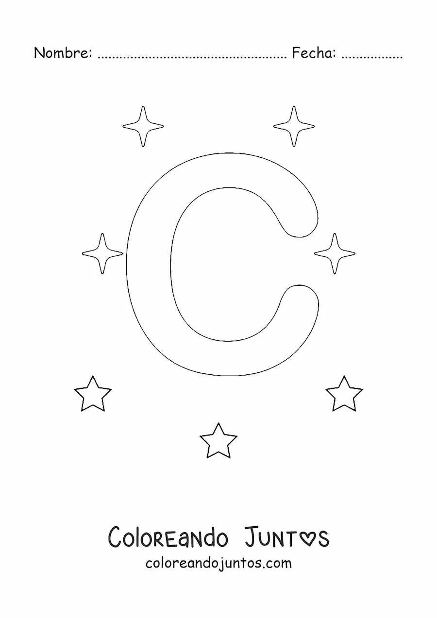 Imagen para colorear de letra c mayúscula con estrellas