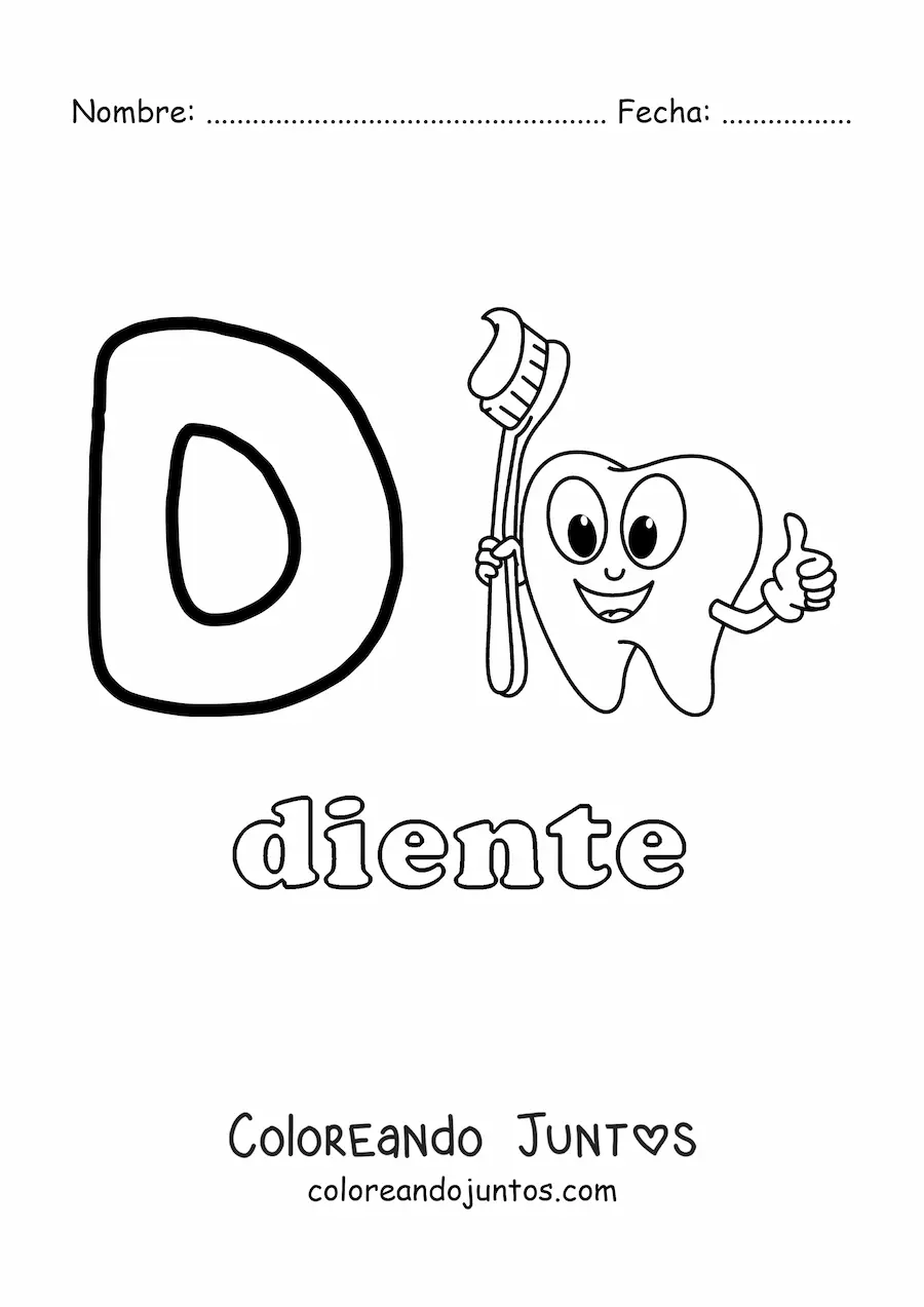 Imagen para colorear de d de diente