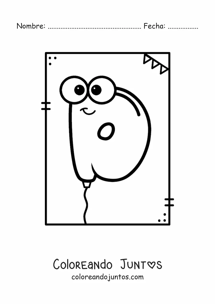 Imagen para colorear de la letra d animada con forma de globo