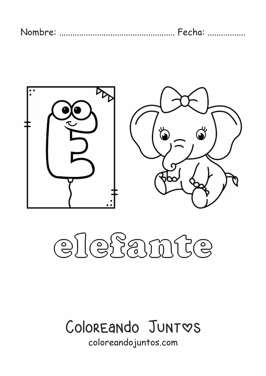 Imagen para colorear de e de elefante