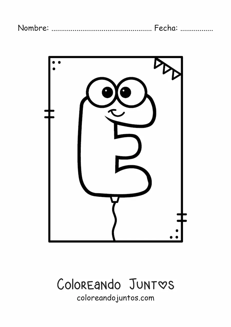 Imagen para colorear de la letra e animada con forma de globo