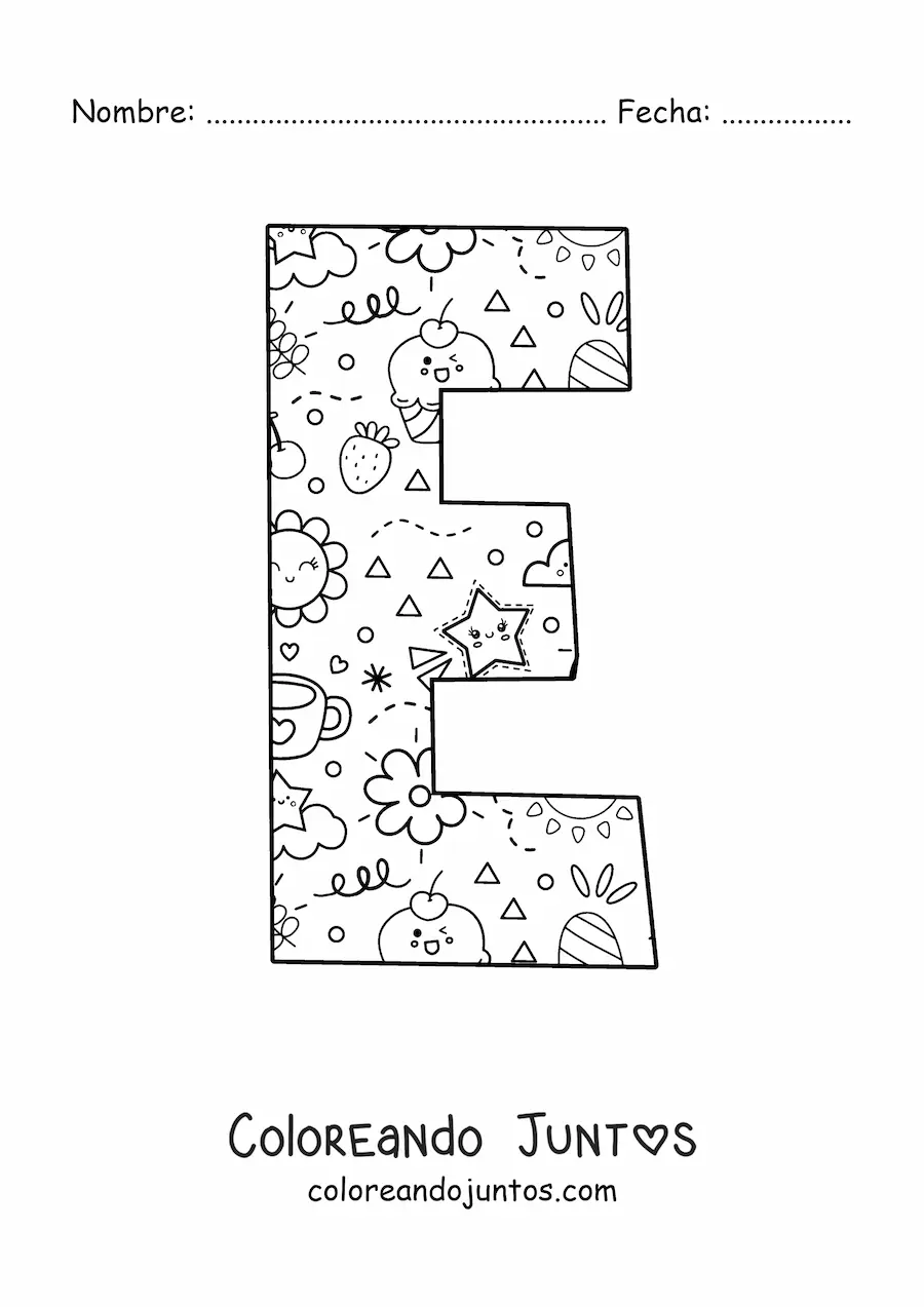 Imagen para colorear de la letra e con dibujos animados