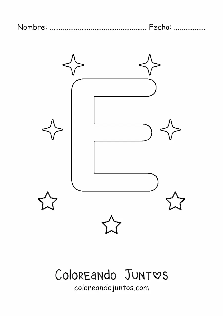 Imagen para colorear de letra e mayúscula con estrellas