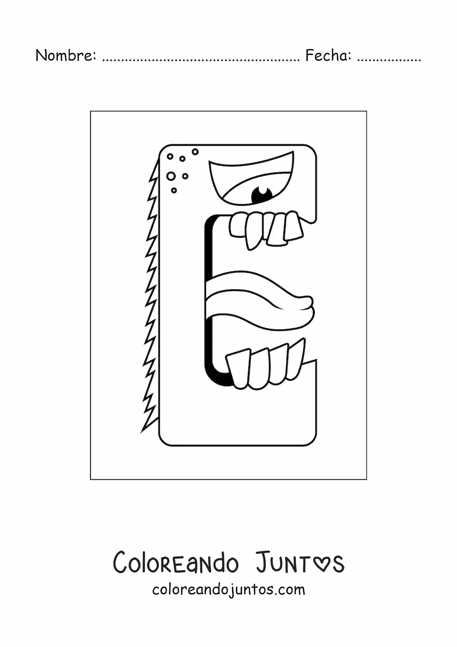 Imagen para colorear de la letra e animada con forma de monstruo