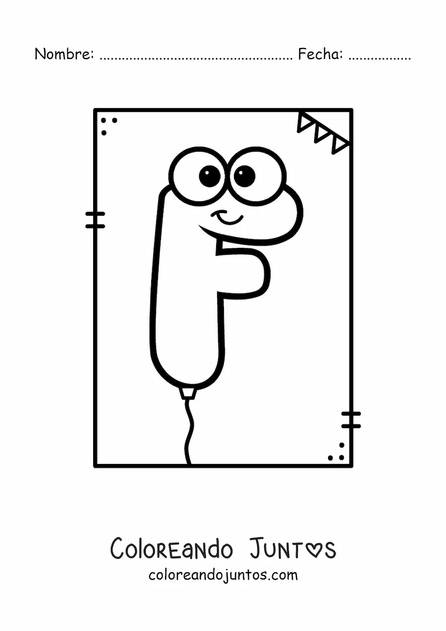 Imagen para colorear de la letra f animada con forma de globo