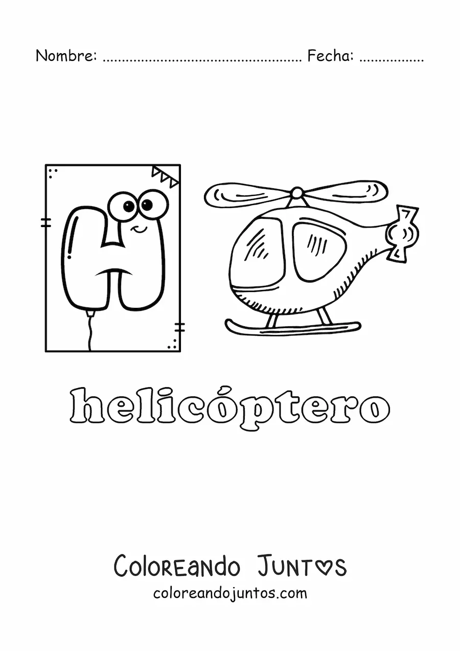 Imagen para colorear de h de helicóptero