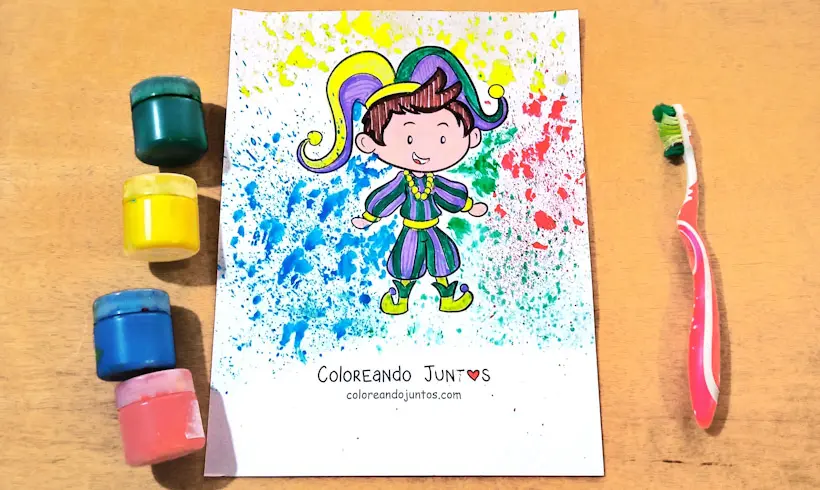 Dibujo de un niño en el Carnaval pintado con cepillo de dientes