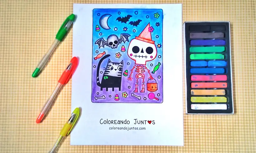 Dibujo de Esqueletos de Halloween coloreados por Coloreando Juntos