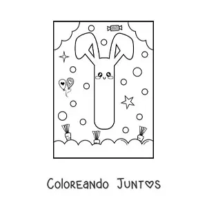 Imagen para colorear de letra i con forma de conejo kawaii animado