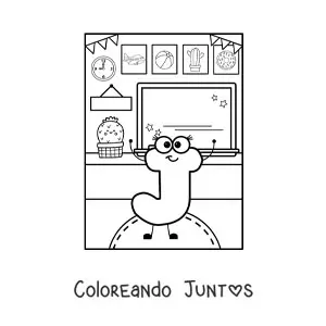 Imagen para colorear de la letra j animada en la escuela