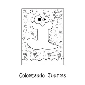 Imagen para colorear de la letra j animada con forma de monstruo con dibujos animados