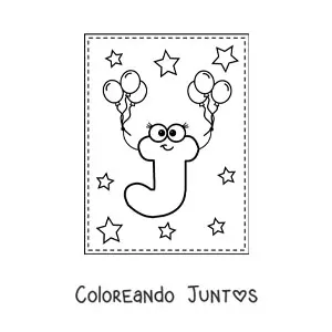 Imagen para colorear de la letra j mayúscula animada con globos