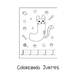 Imagen para colorear de la letra j animada con forma de gato