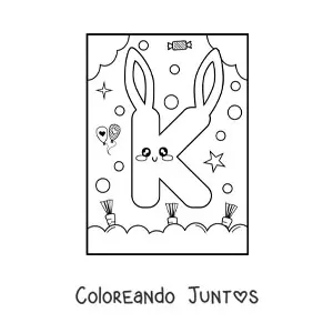 Letra K con forma de conejo kawaii animado
