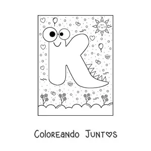 Imagen para colorear de la letra k animada con forma de monstruo con dibujos animados