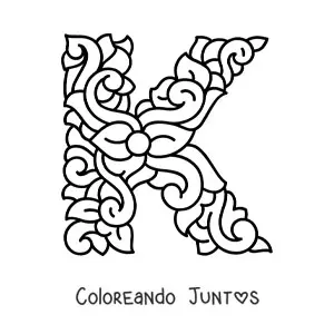 Imagen para colorear de letra k mayúscula decorada