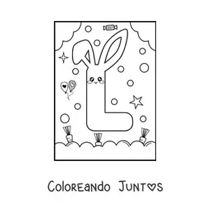 Letra L con forma de conejo kawaii animado