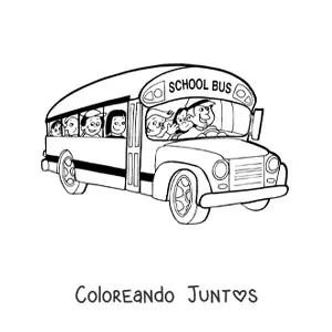 Imagen para colorear de un autobús escolar con conductor y alumnos