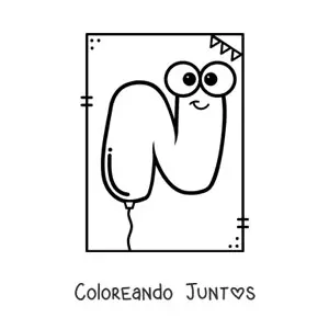 Imagen para colorear de la letra n animada con forma de globo