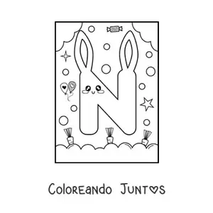 Letra N con forma de conejo kawaii animado