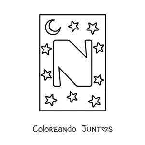 Letra N mayúscula con estrellas y una luna