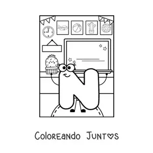 La letra N animada en la escuela