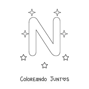 Imagen para colorear de letra n mayúscula con estrellas