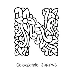 Imagen para colorear de letra n mayúscula decorada