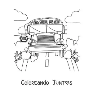 Imagen para colorear de la vista frontal de un autobús escolar