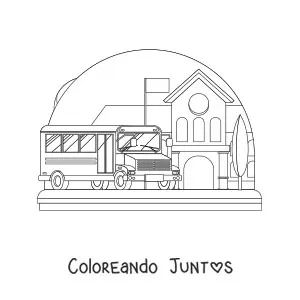 Imagen para colorear de un autobús escolar en la escuela