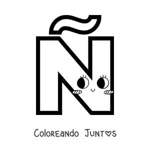 Imagen para colorear de letra ñ mayúscula animada kawaii