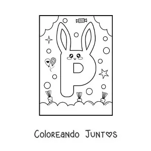 Letra P con forma de conejo kawaii animado