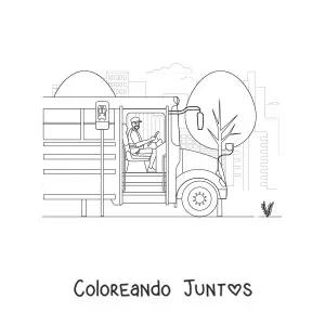 Imagen para colorear de un conductor de un colectivo en la parada