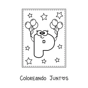 Imagen para colorear de la letra p mayúscula animada con globos